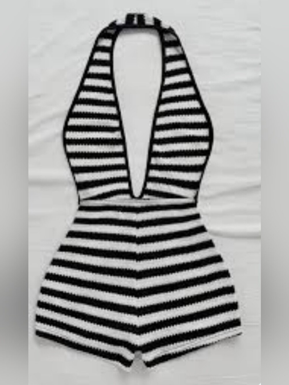 Black and White Striped One-Piece Halter Romper